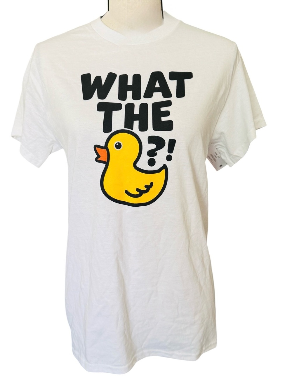 DOM Mens What The Duck Graphic T Shirt Short Sleeve White Rubber Duck Tee Size S
